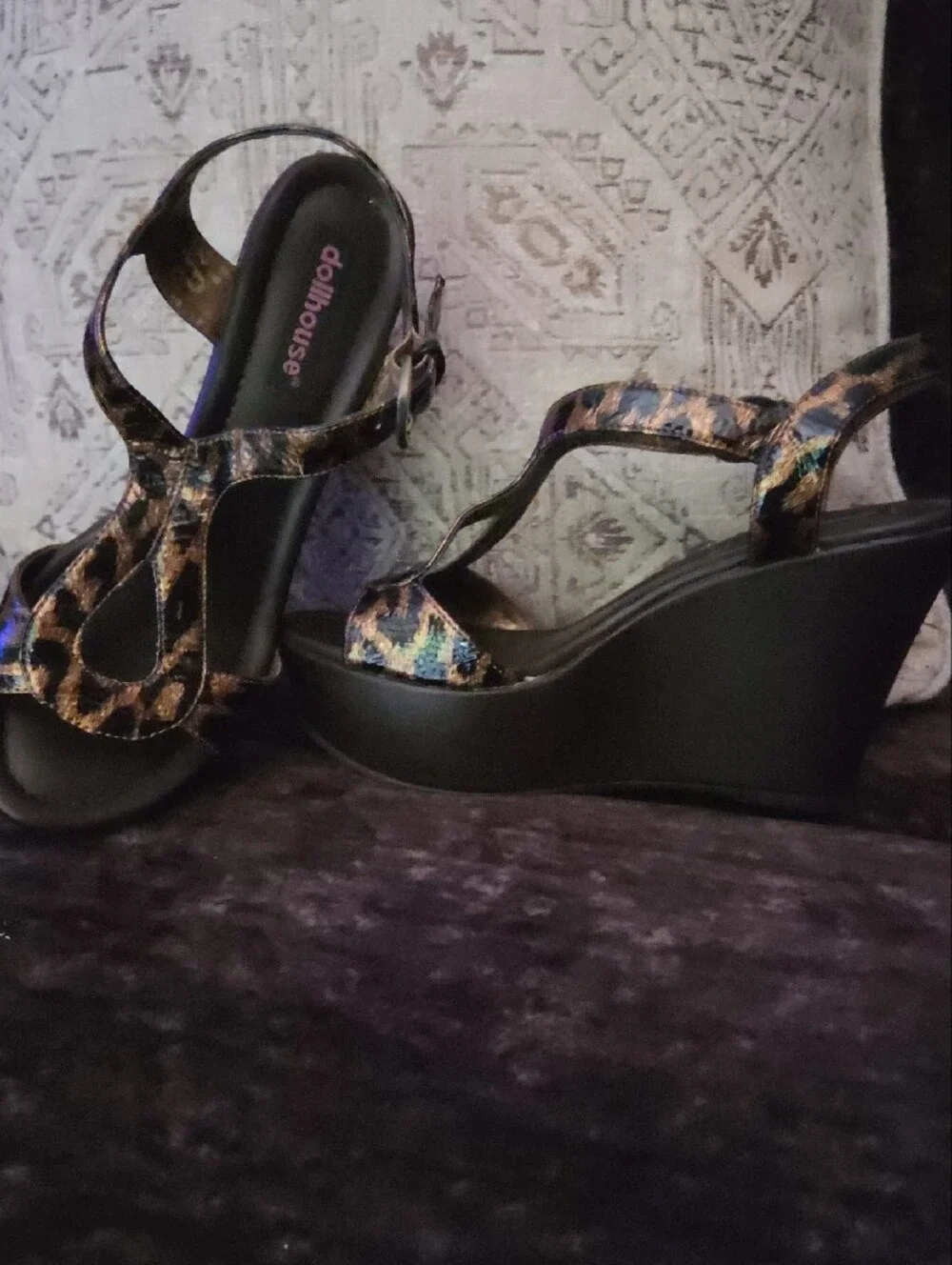 Dollhouse Leopard-Print Wedge Sandals in Black and Brown